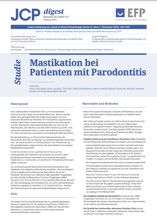 Thumbnail Artikel: Mastikation bei Patienten mit Parodontitis