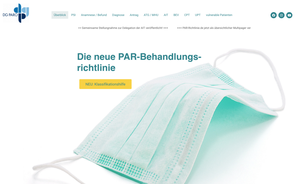 Screenshot Website PAR-Richtlinie: OP-Mundschutz